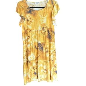 Zenana Outfitters Yellow Ruffled Midi Sundress with Flutter Sleeves